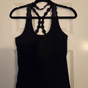 Moda International Black Crochet-Back Tank Top